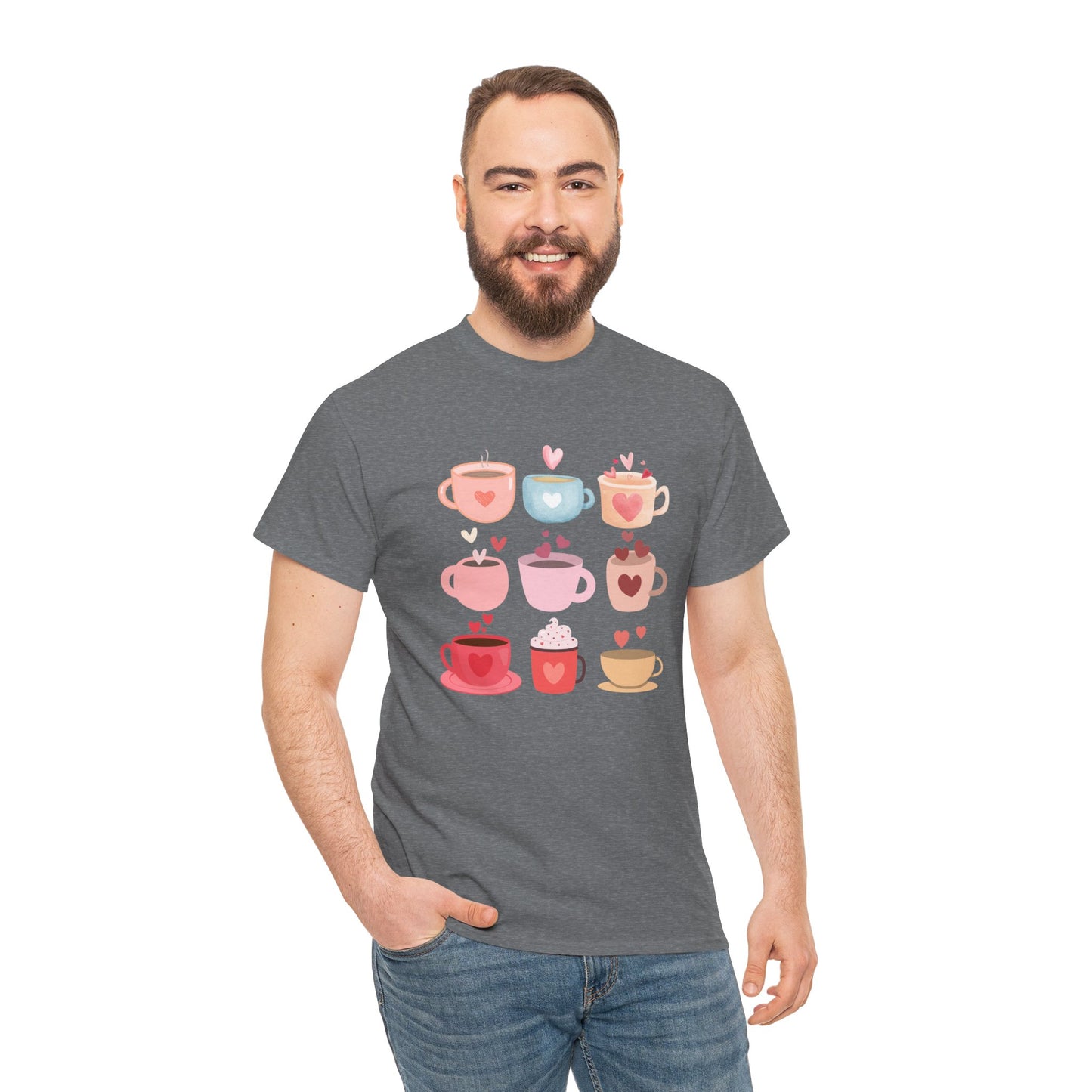 Best Unisex Coffee T-Shirt "Coffee Mugs Hearts"