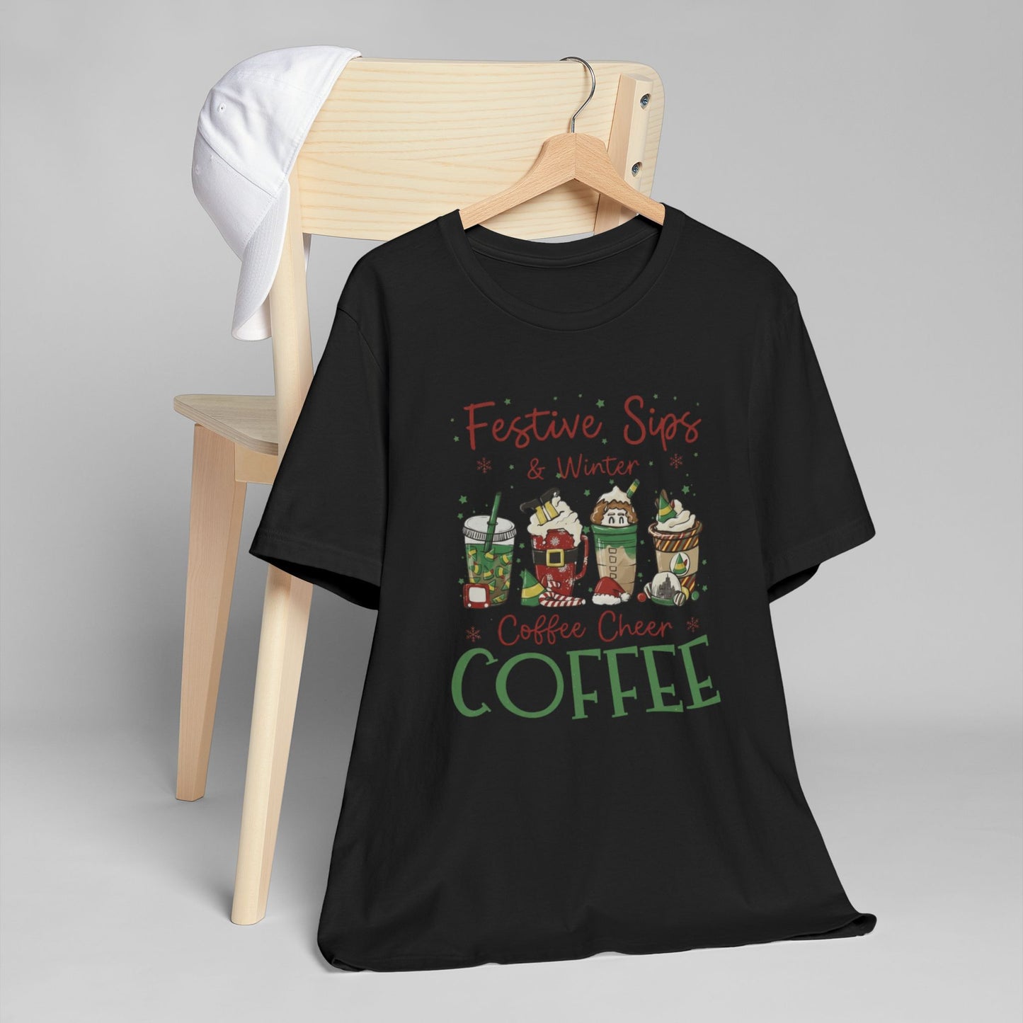 ❄️☕ Festive Sips & Winter Coffee Cheer T-Shirt USA | Holiday Coffee Tee