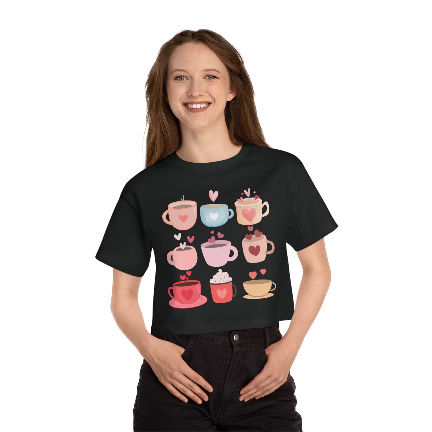 Best Cropped Coffee T-Shirt "Coffee Mugs Hearts"