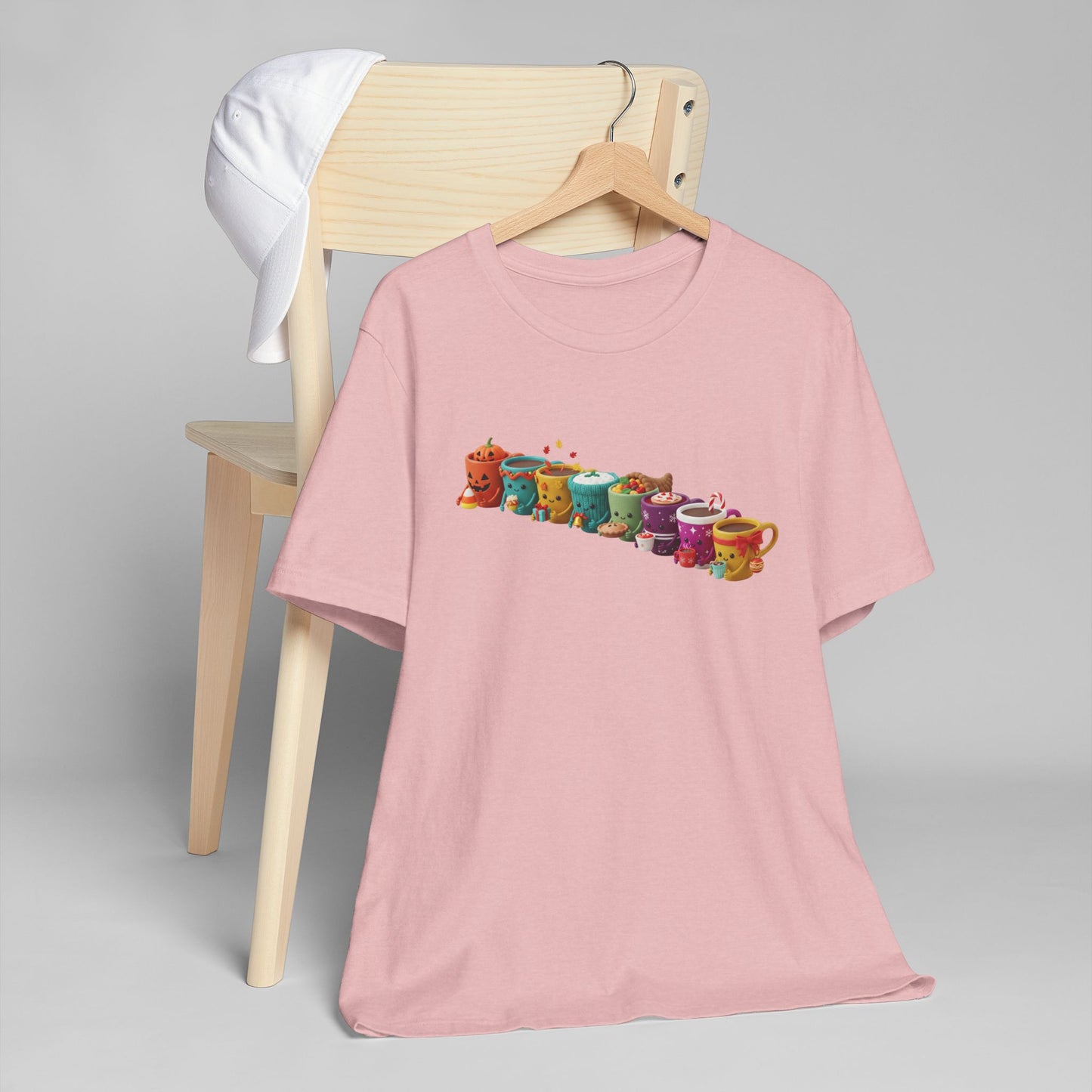 ☕🎉 Festive Coffee Cups Parade T-Shirt USA | Holiday Coffee Tee