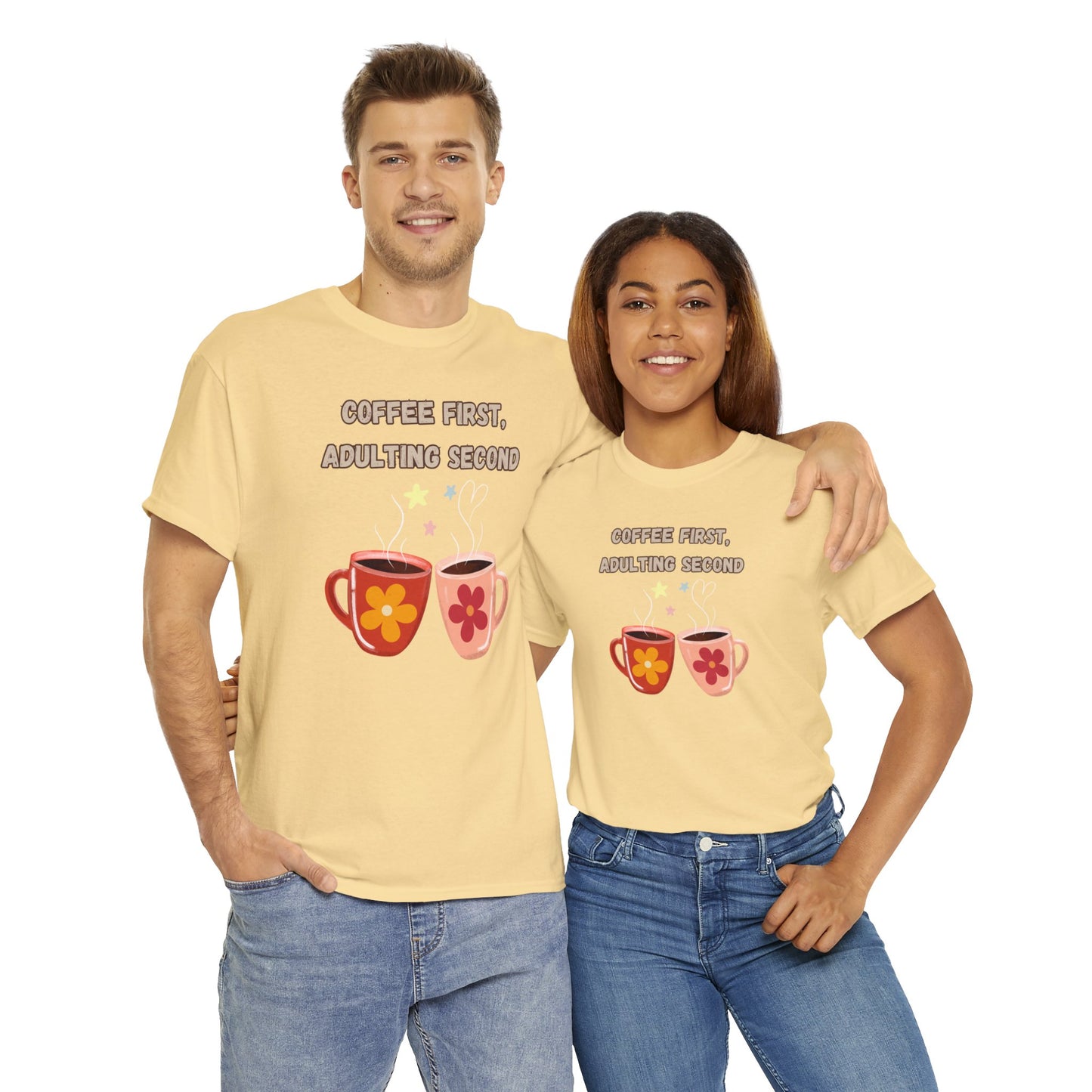 Best Unisex Coffee T-Shirt "Coffee first, adulting second"