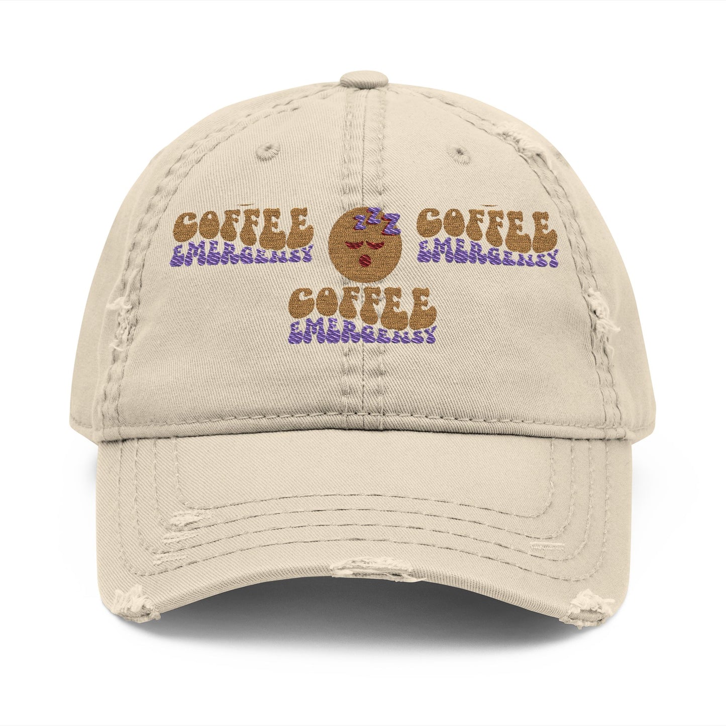 Coffee Emergency Distressed Dad Hat – Tired Emoji Style (USA Only)