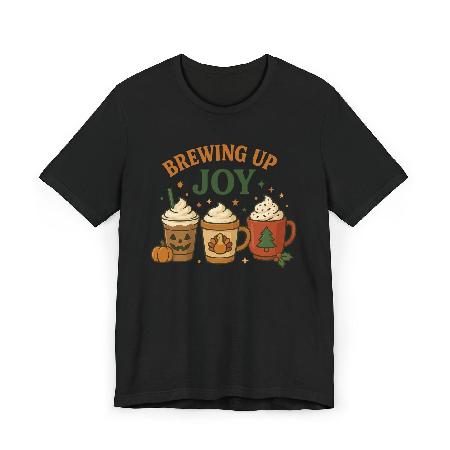 🎃🦃🎄 Brewing Up Joy Unisex T-Shirt USA | Holiday Coffee Tee