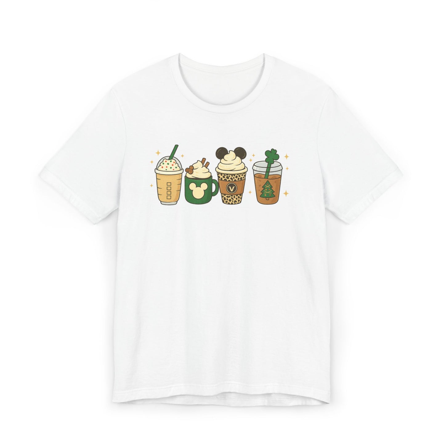 ☕🎄 Holiday Coffee Cups Unisex T-Shirt USA | Festive Coffee Tee