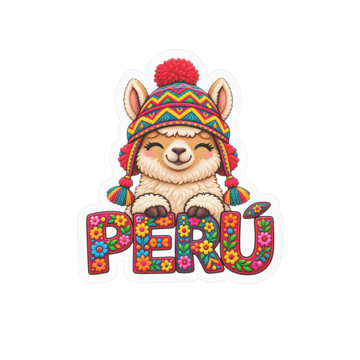 Best Chullo Llama Peru Sticker - Cute Floral Andean Decal