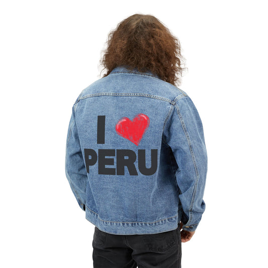 Peruvian Inspired Men's Denim Jacket "I Love Peru"