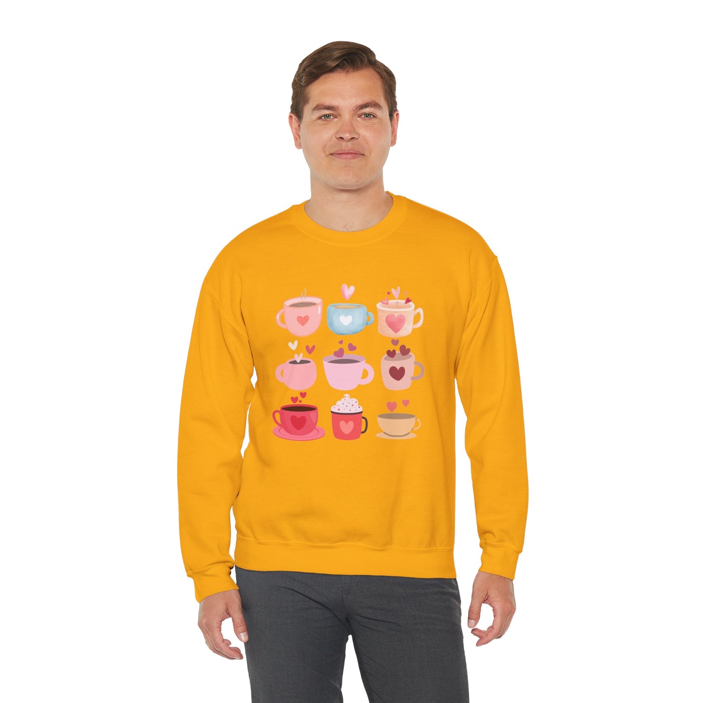 Best Unisex Coffee Sweatshirt "Coffee Mugs Hearts"