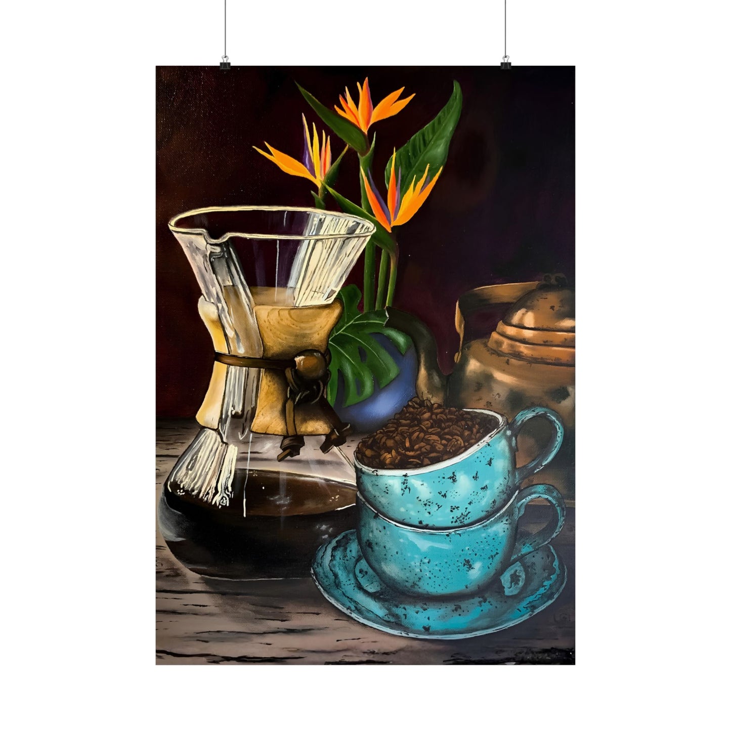 Chemex & Blue Cup — Coffee Art Poster Print