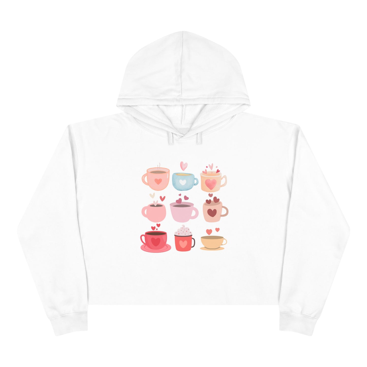 Best Coffee Cropped Hoodie "Coffee Mugs Hearts"