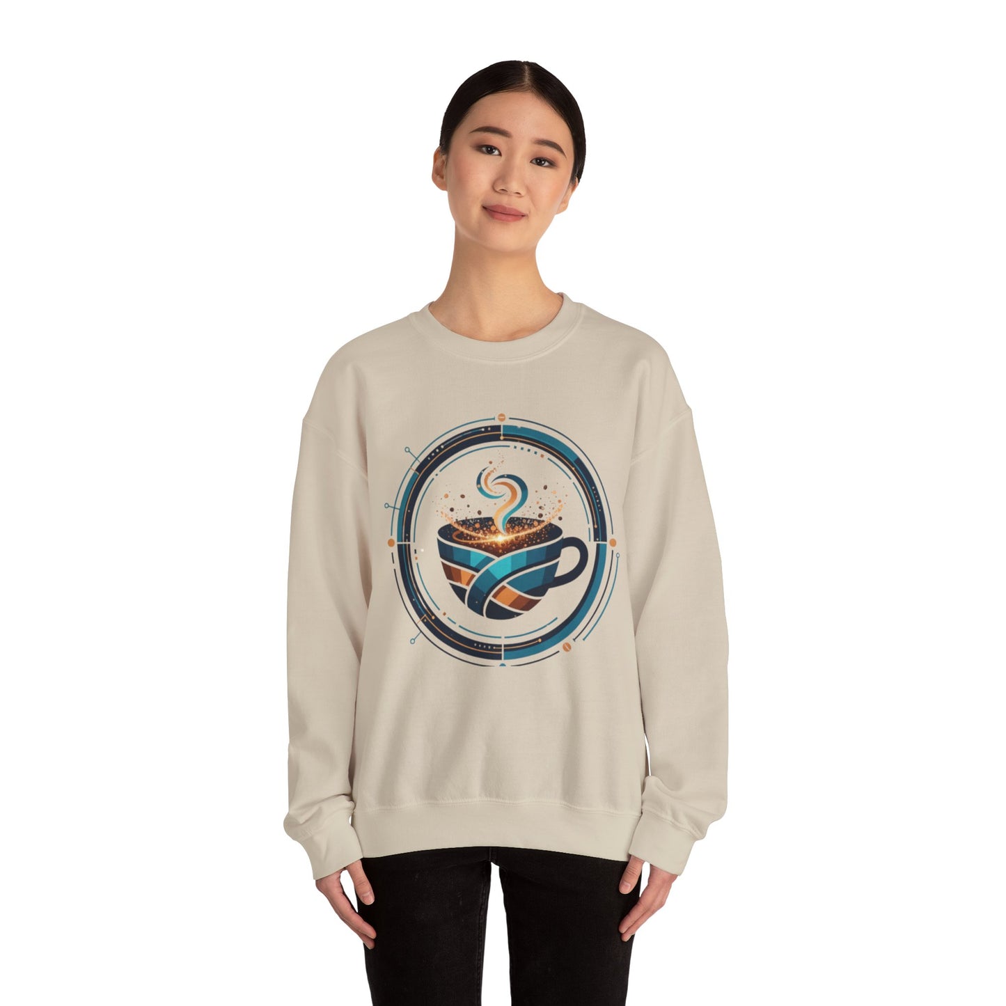 🔵☕ Futuristic Coffee Cup Sweatshirt USA | Eco-Friendly Unisex Coffee Sweater