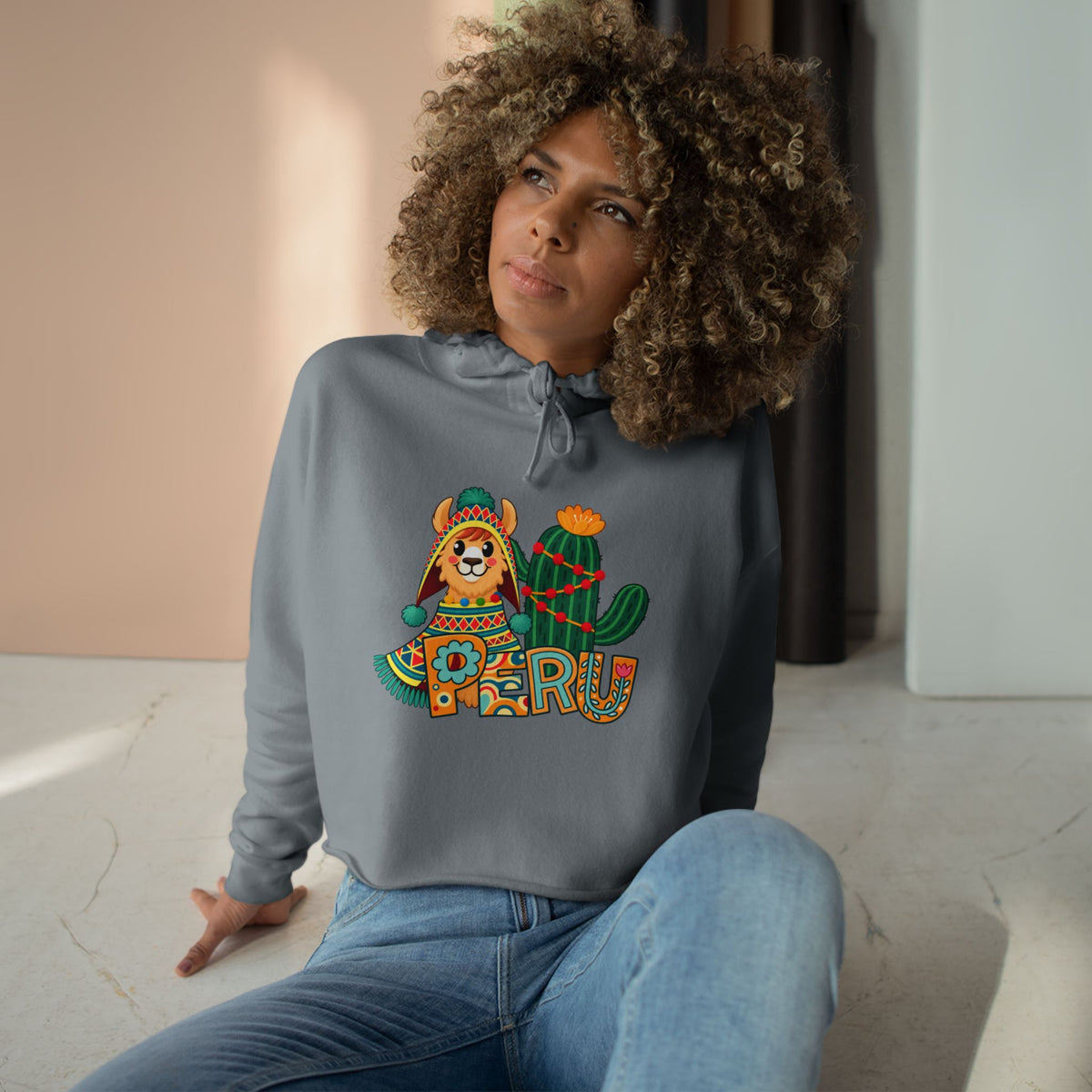 Best Chullo Llama Peru Crop Hoodie - Cute Andean Gift