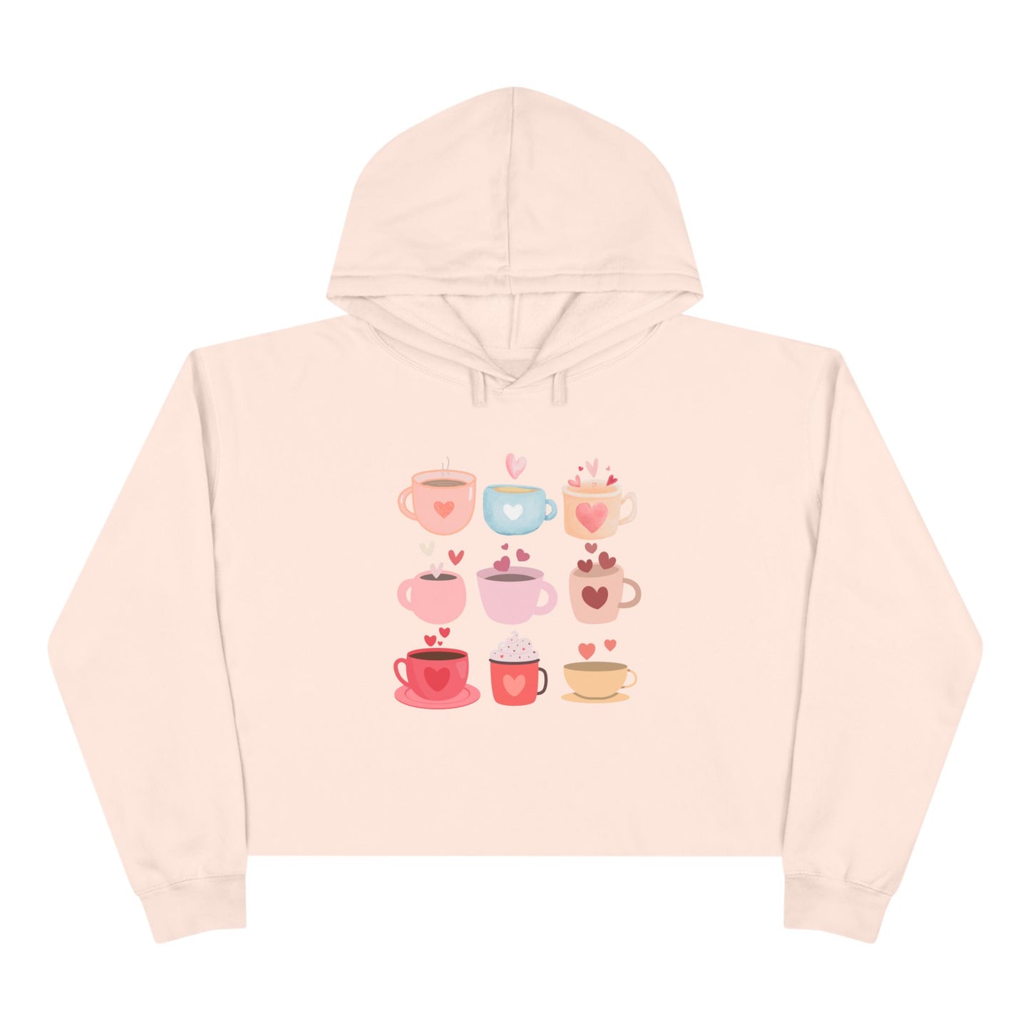 Best Coffee Cropped Hoodie "Coffee Mugs Hearts"
