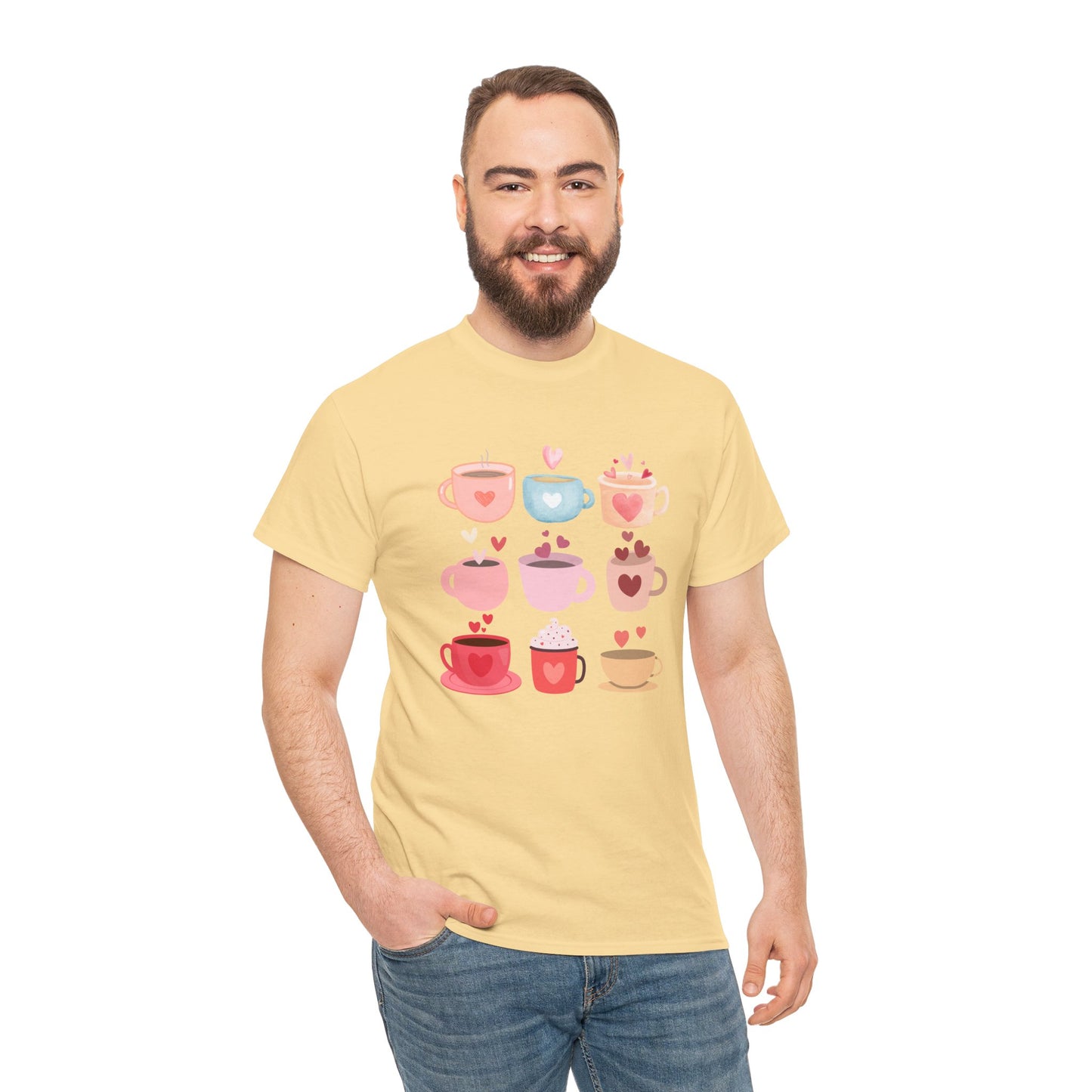 Best Unisex Coffee T-Shirt "Coffee Mugs Hearts"