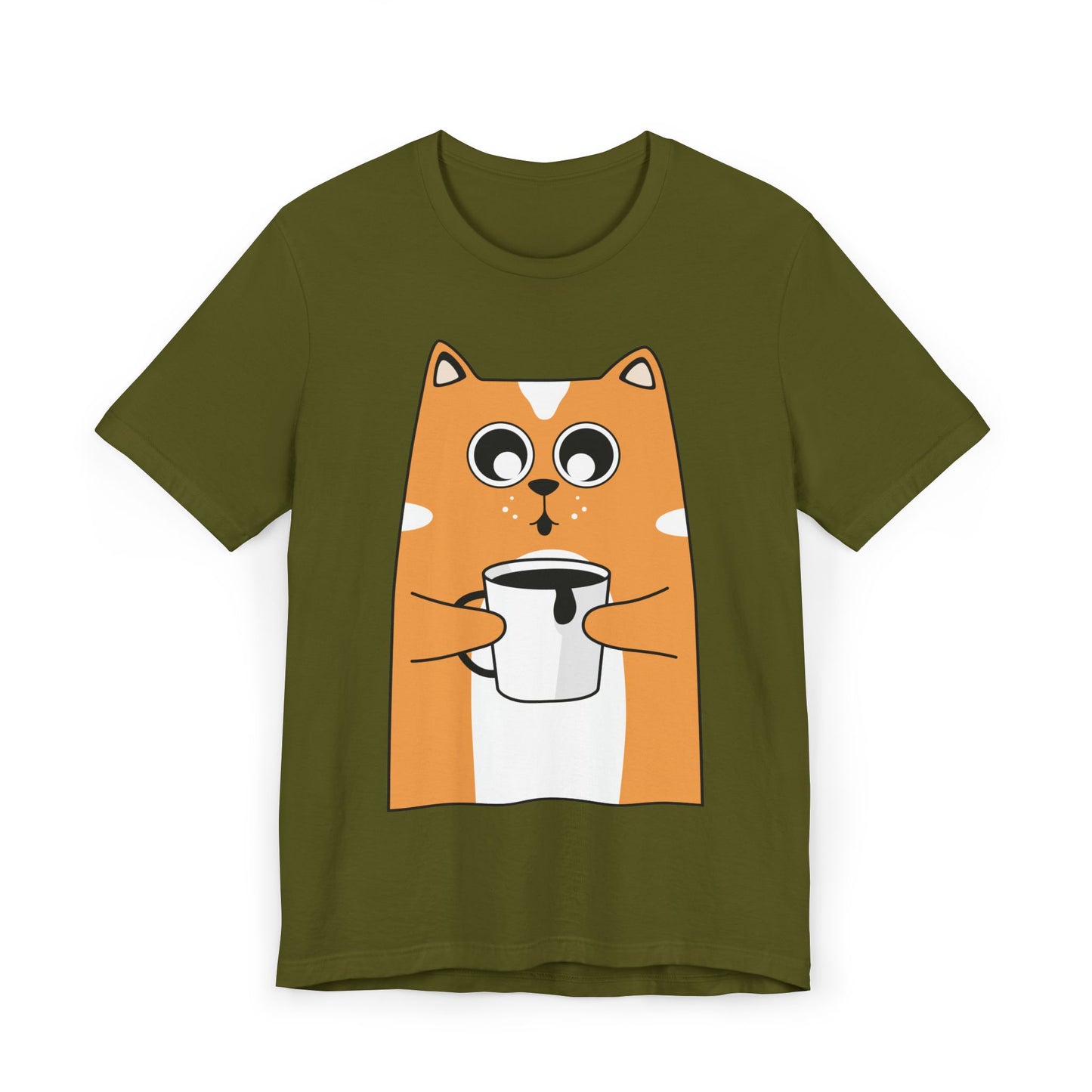 Coffee Cat T-Shirt – Cute Cartoon Cat with Coffee Cup Graphic Tee for Coffee Lovers (USA Only)