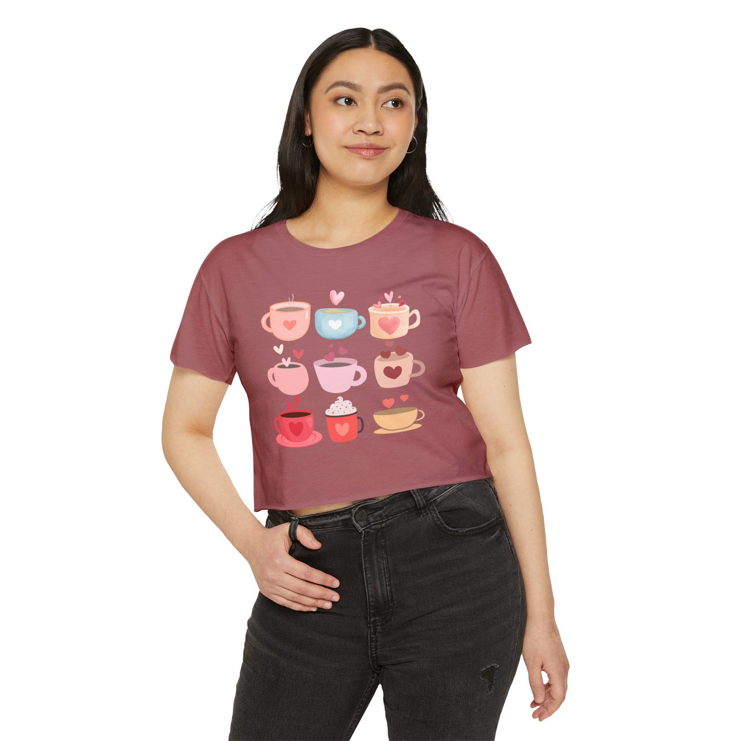 Best Coffee Cropped T-Shirt "Coffee Mugs Hearts"