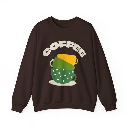 ☕🟢 Stacked Coffee Cups Sweatshirt USA | Eco-Friendly Unisex Coffee Sweater