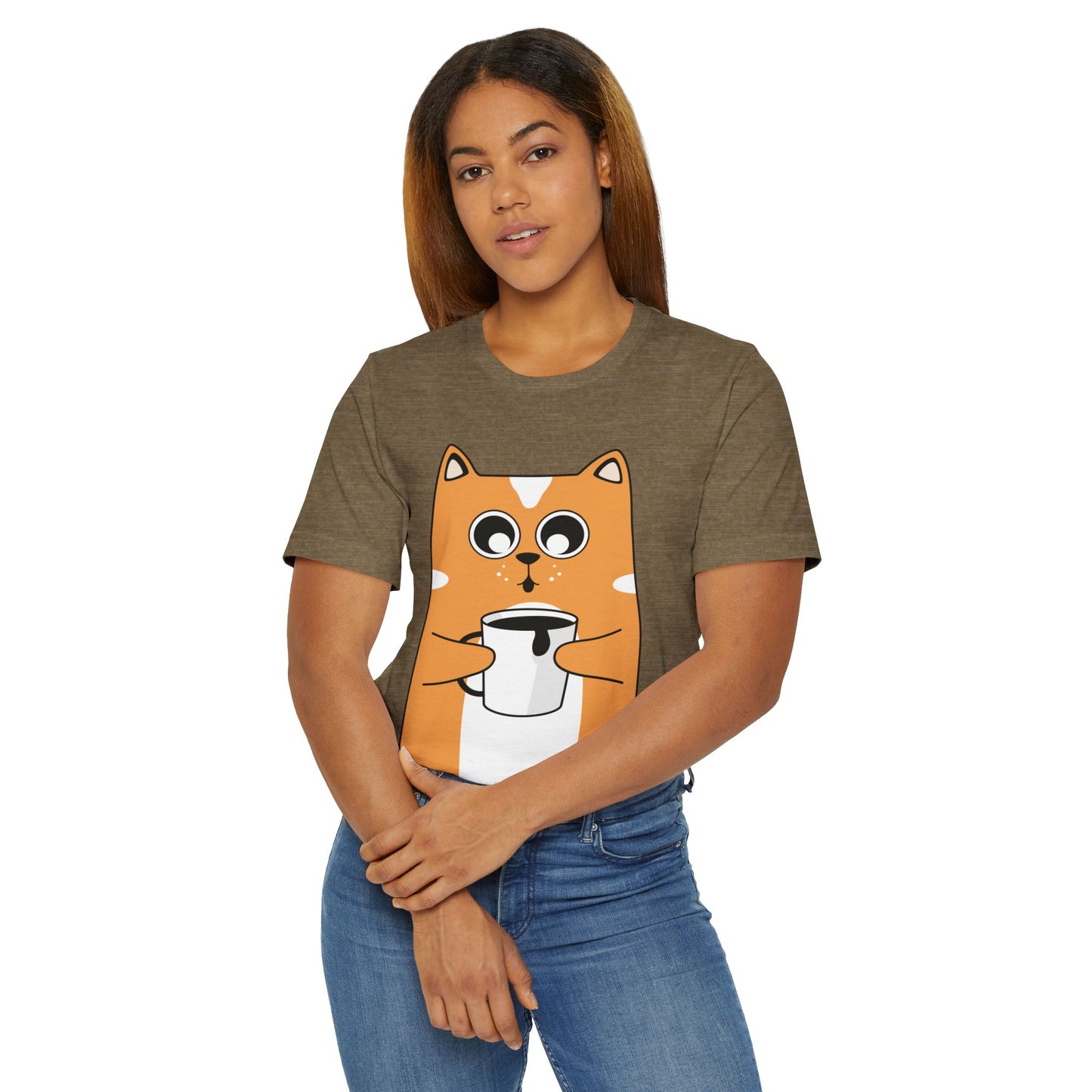 Coffee Cat T-Shirt – Cute Cartoon Cat with Coffee Cup Graphic Tee for Coffee Lovers (USA Only)