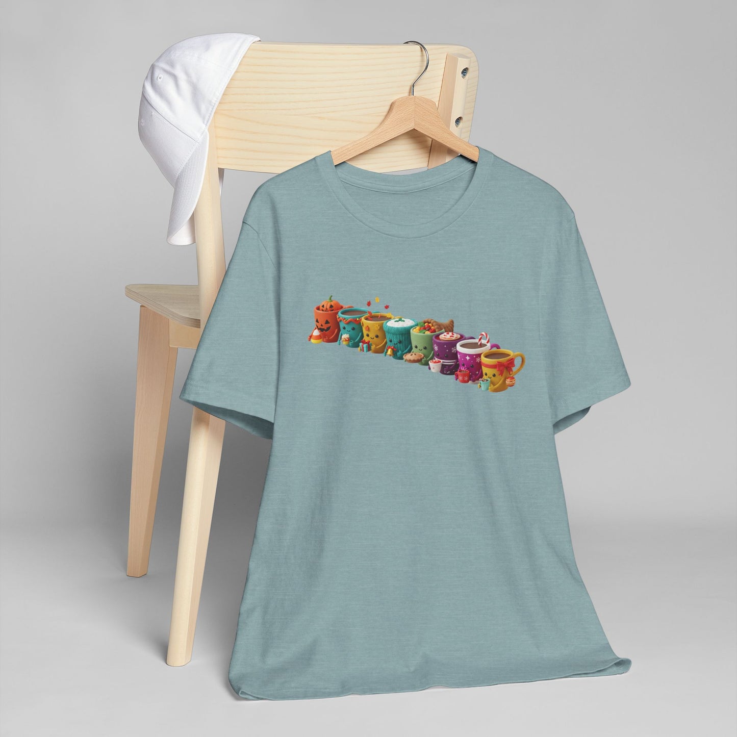 ☕🎉 Festive Coffee Cups Parade T-Shirt USA | Holiday Coffee Tee