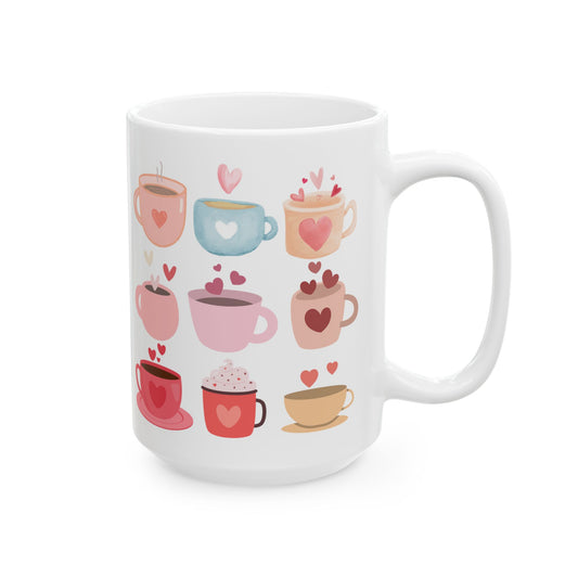 Best Ceramic Coffee Mug, (11oz, 15oz) "Coffee Mugs Hearts"