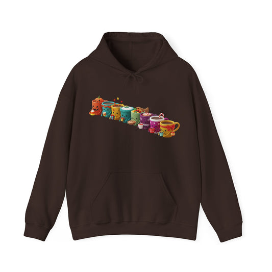 Festive Coffee Mug Lineup Hoodie USA ☕✨ – Unisex Holiday & Seasonal Hoodie