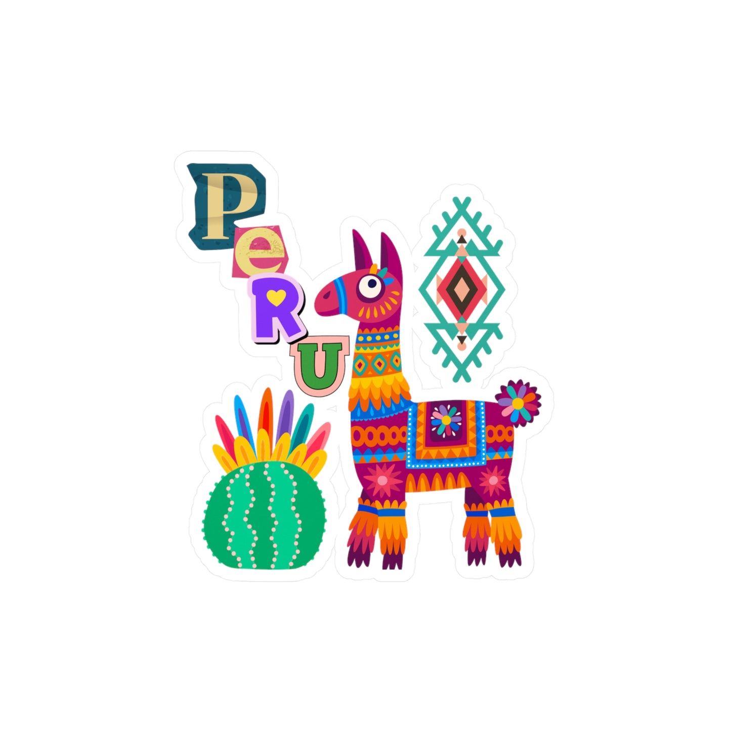 Best Peru Colorful Llama Sticker USA Waterproof Vinyl Decal
