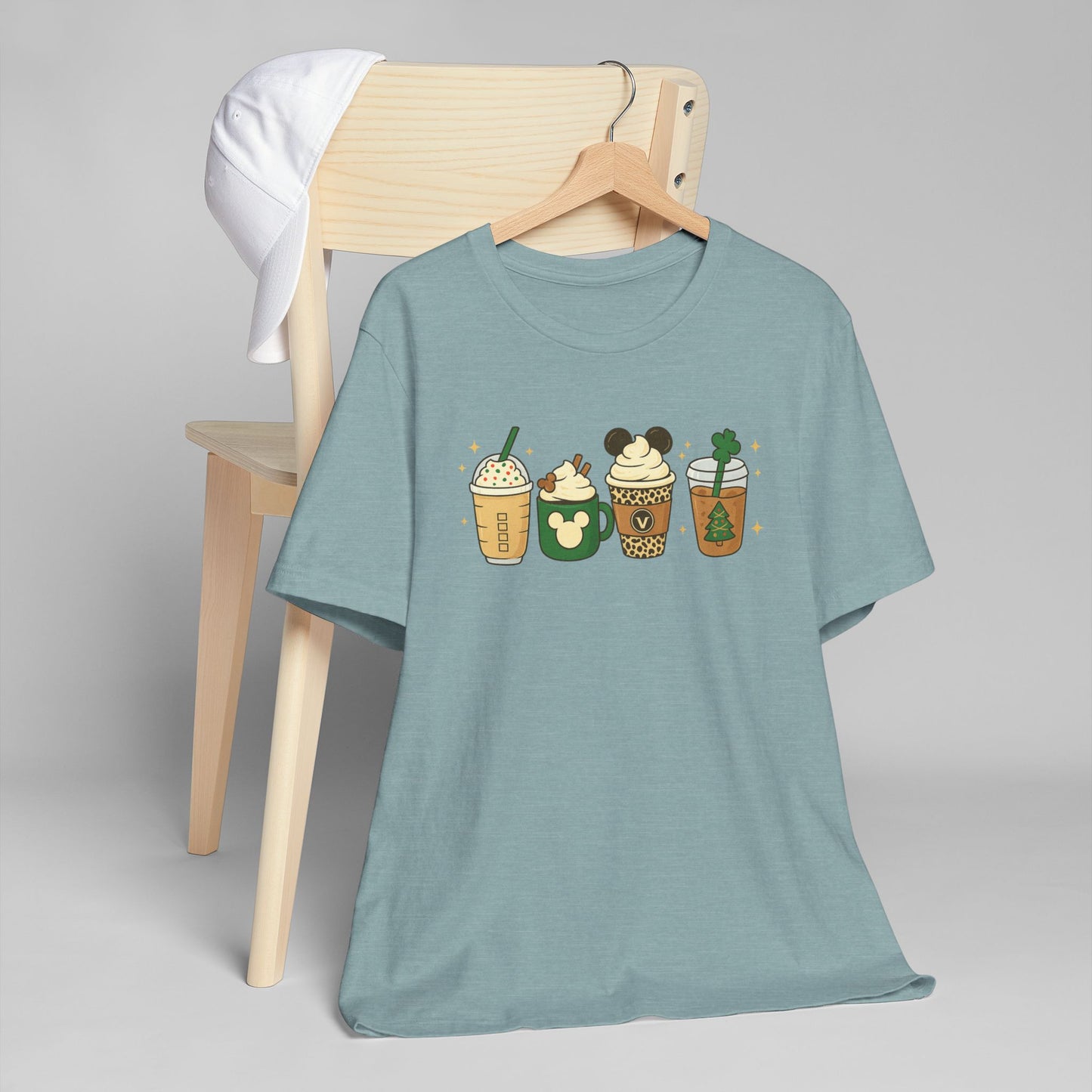 ☕🎄 Holiday Coffee Cups Unisex T-Shirt USA | Festive Coffee Tee