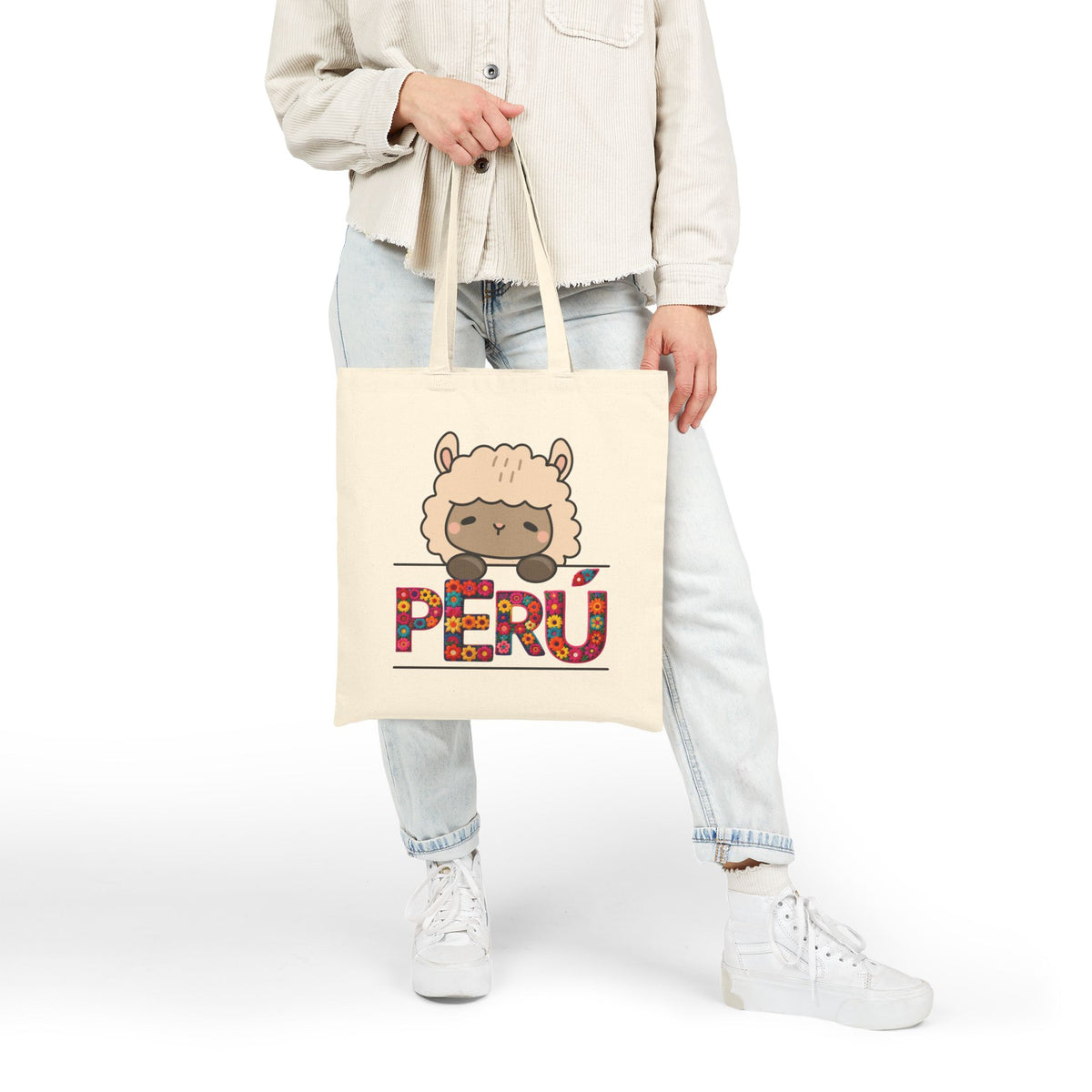 Best Peruvian Canvas Tote Bag "Peru Floral Llama"