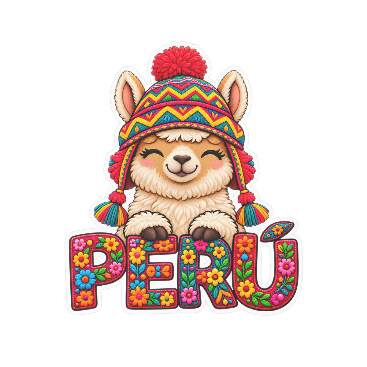 Best Chullo Llama Peru Sticker - Cute Floral Andean Decal