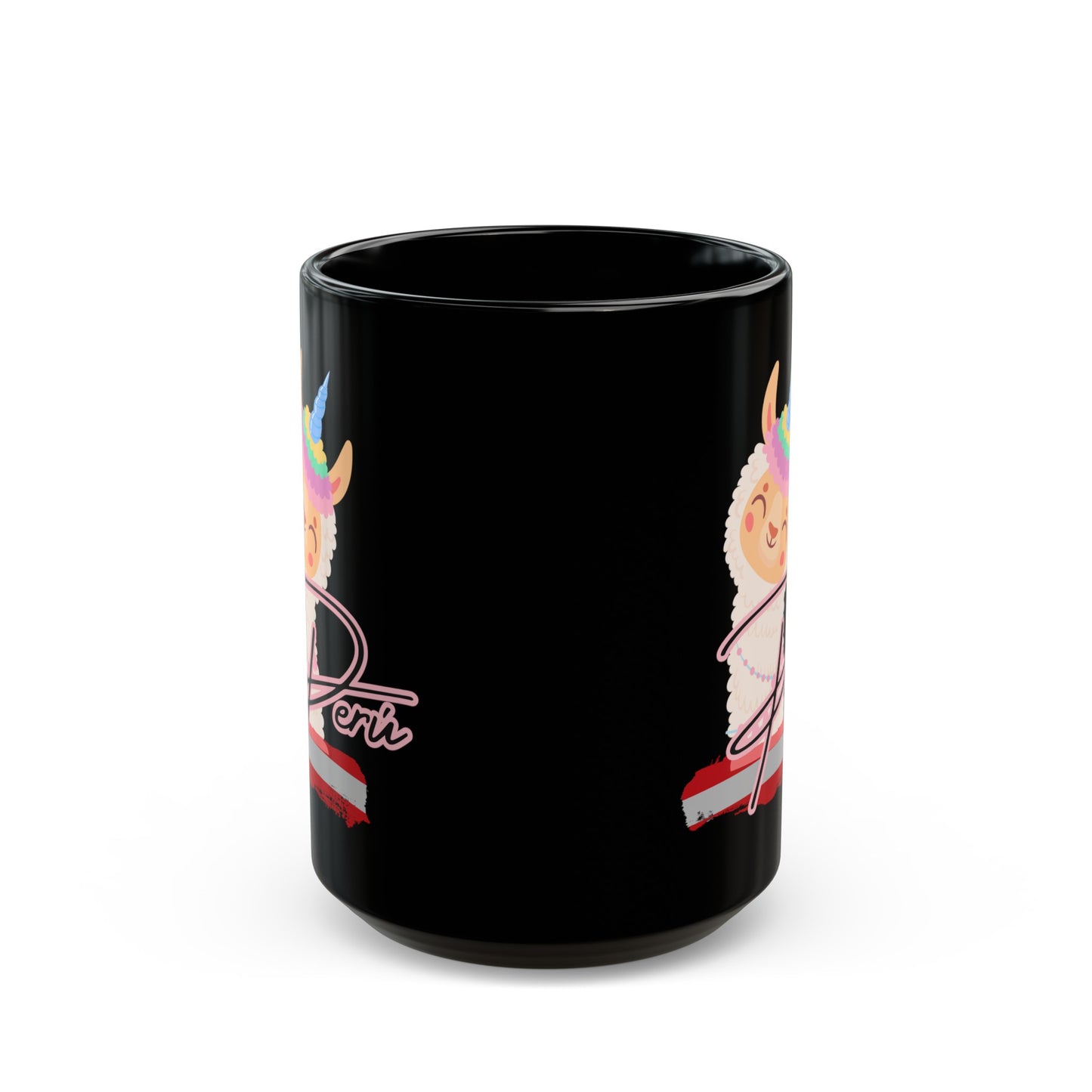 Best Peruvian Coffee Black Mug (11oz, 15oz) "Llama Rainbow"