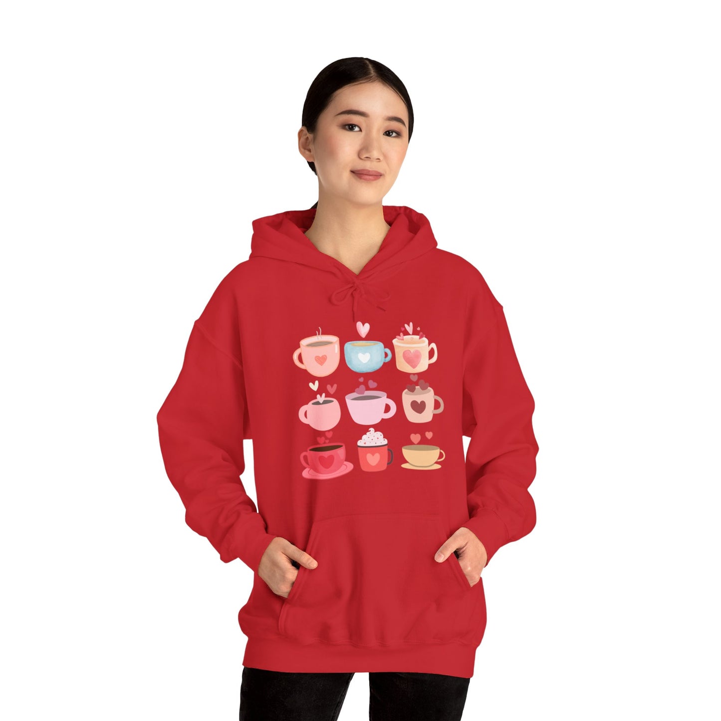 Unisex Coffee Hoodie "Coffee Mugs Hearts"