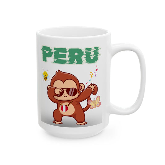 Best Peruvian Ceramic Coffee Mug, (11oz, 15oz) "Peruvian Jungle Party"