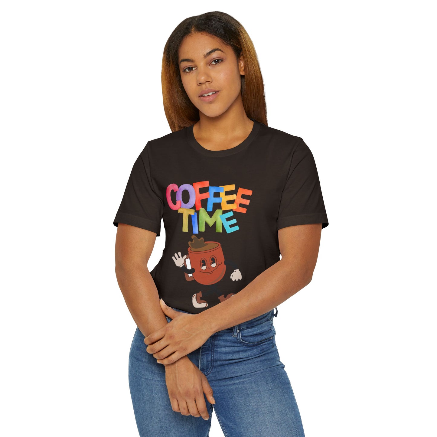 Coffee Time Retro T-Shirt – Fun Cartoon Coffee Cup Graphic Tee for Coffee Lovers (USA Only)