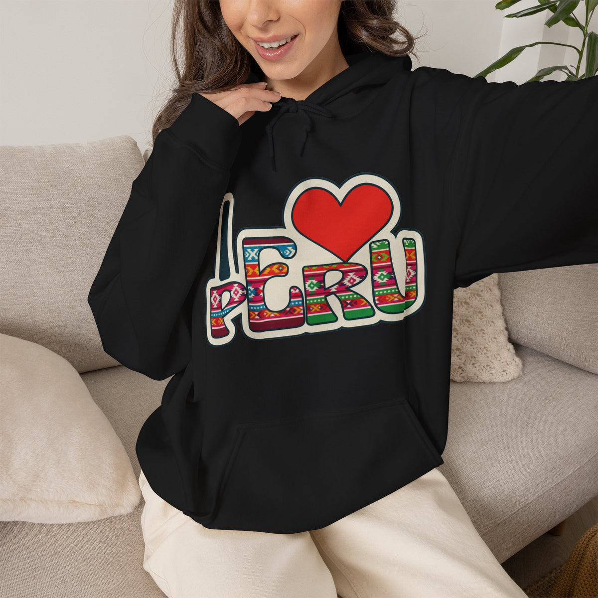 Best I Love Peru Hoodie - Colorful Andean Textile Gift
