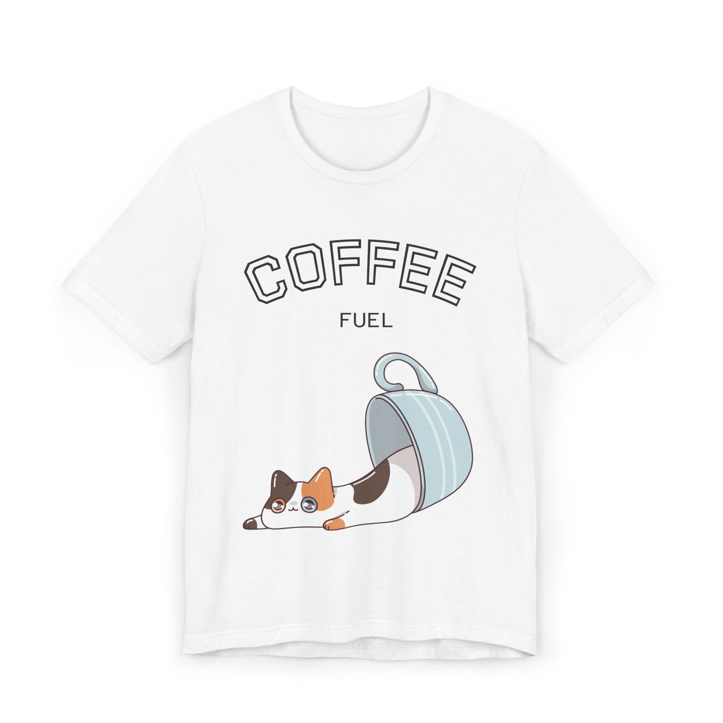 Coffee Fuel Cat T-Shirt – Cute Coffee Cup Kitty Graphic Tee for Coffee Lovers (USA Only)