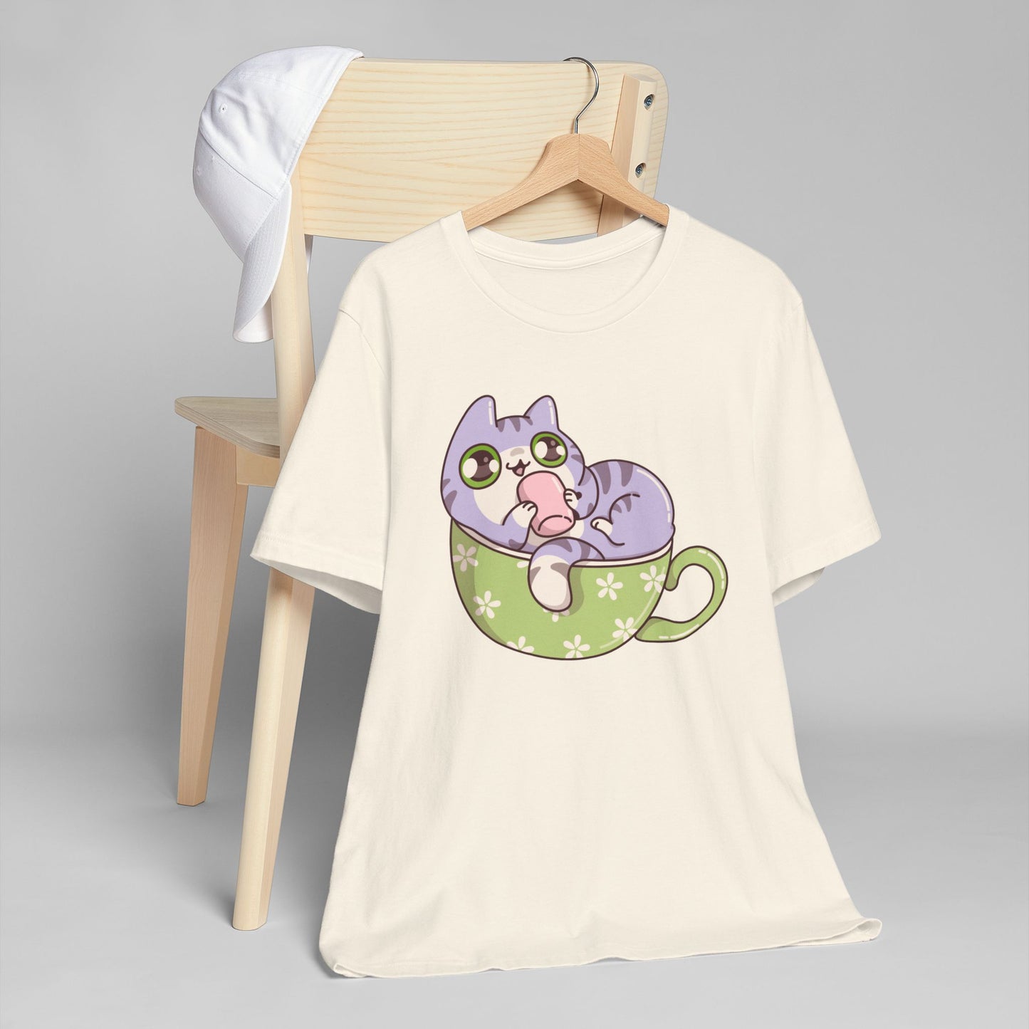 Cat in a Teacup T-Shirt – Cute Cartoon Kitty Coffee Cup Graphic Tee for Cat & Coffee Lovers (USA Only)