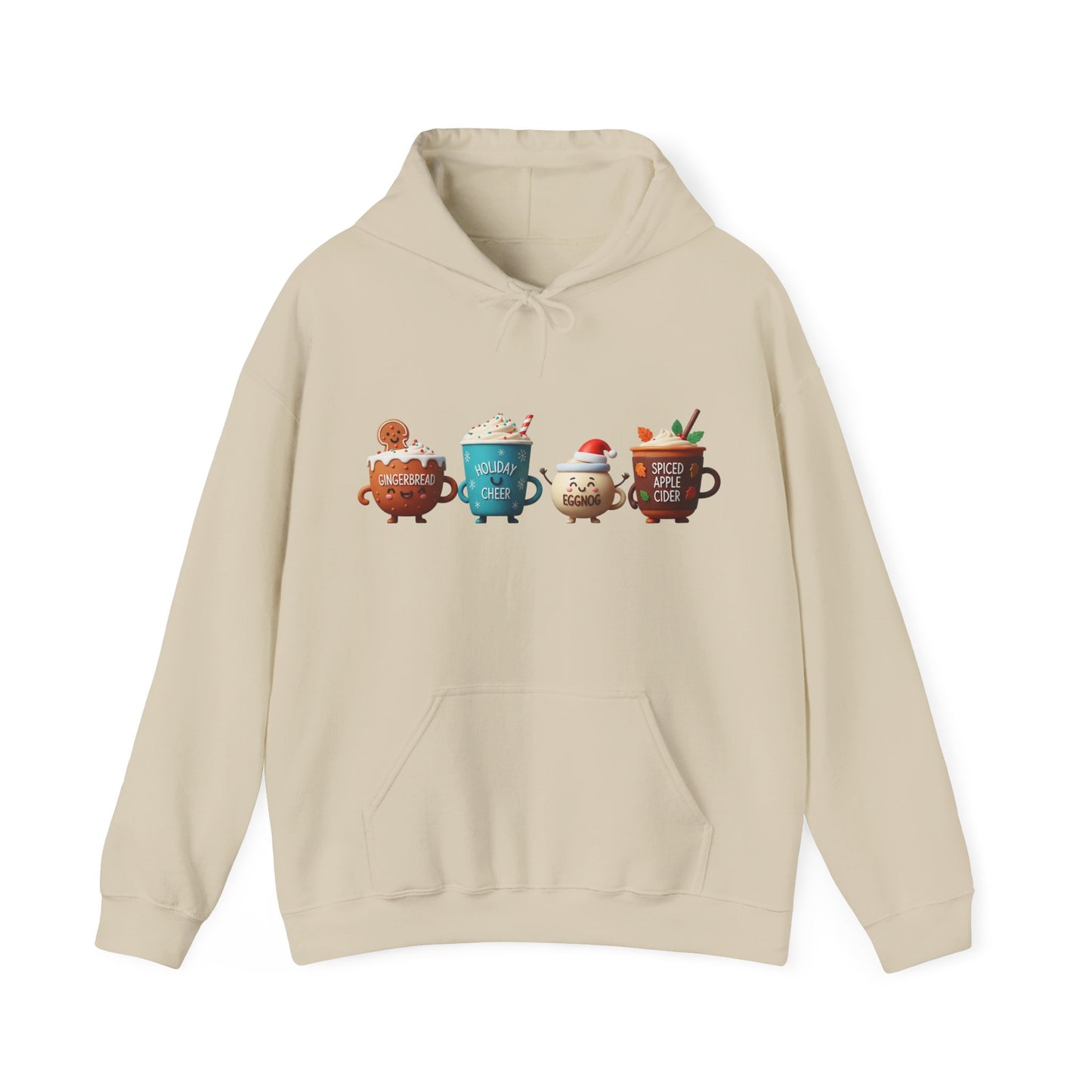 Holiday Drinks Hoodie USA 🎄☕ – Unisex Hoodie with Gingerbread, Eggnog & Cider
