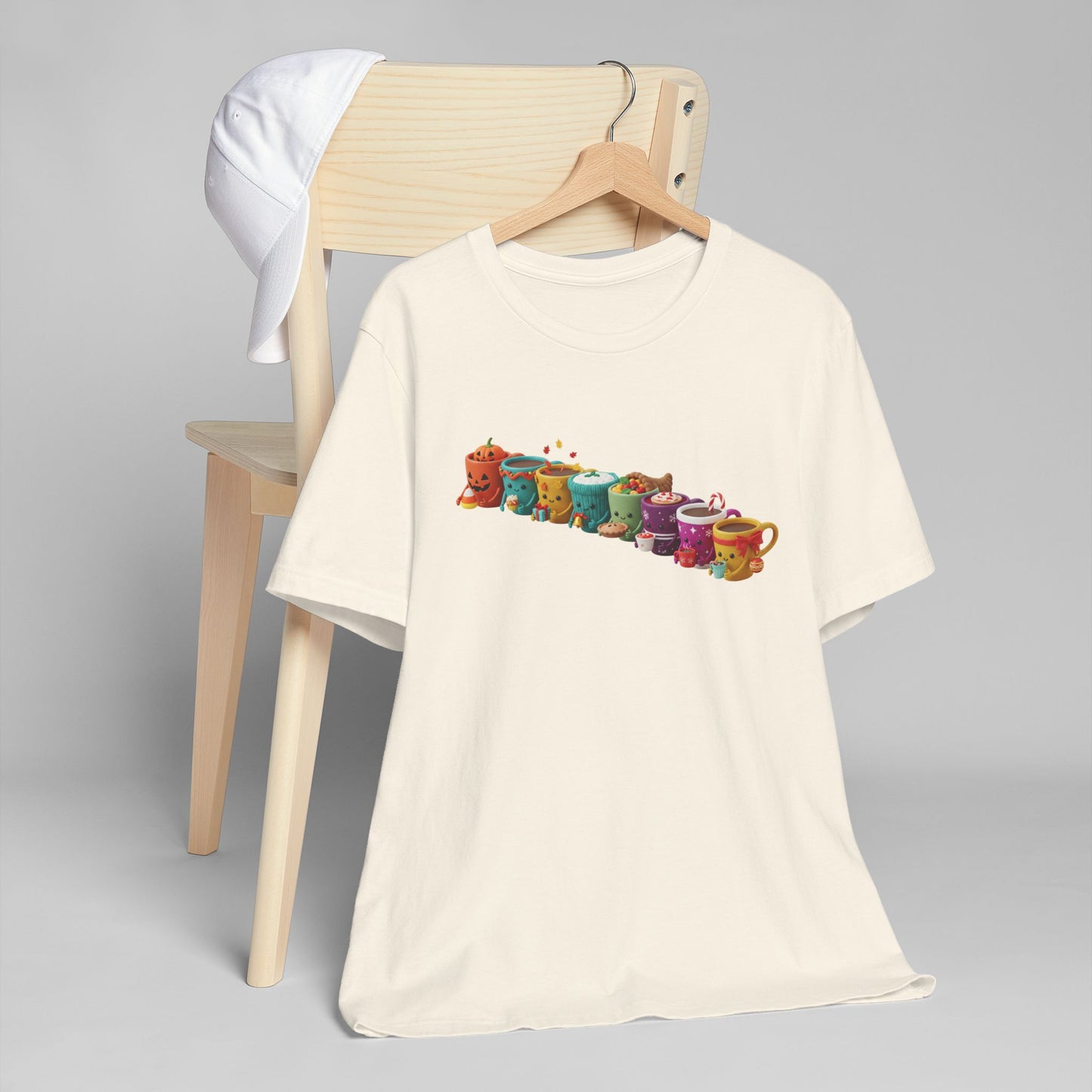 ☕🎉 Festive Coffee Cups Parade T-Shirt USA | Holiday Coffee Tee