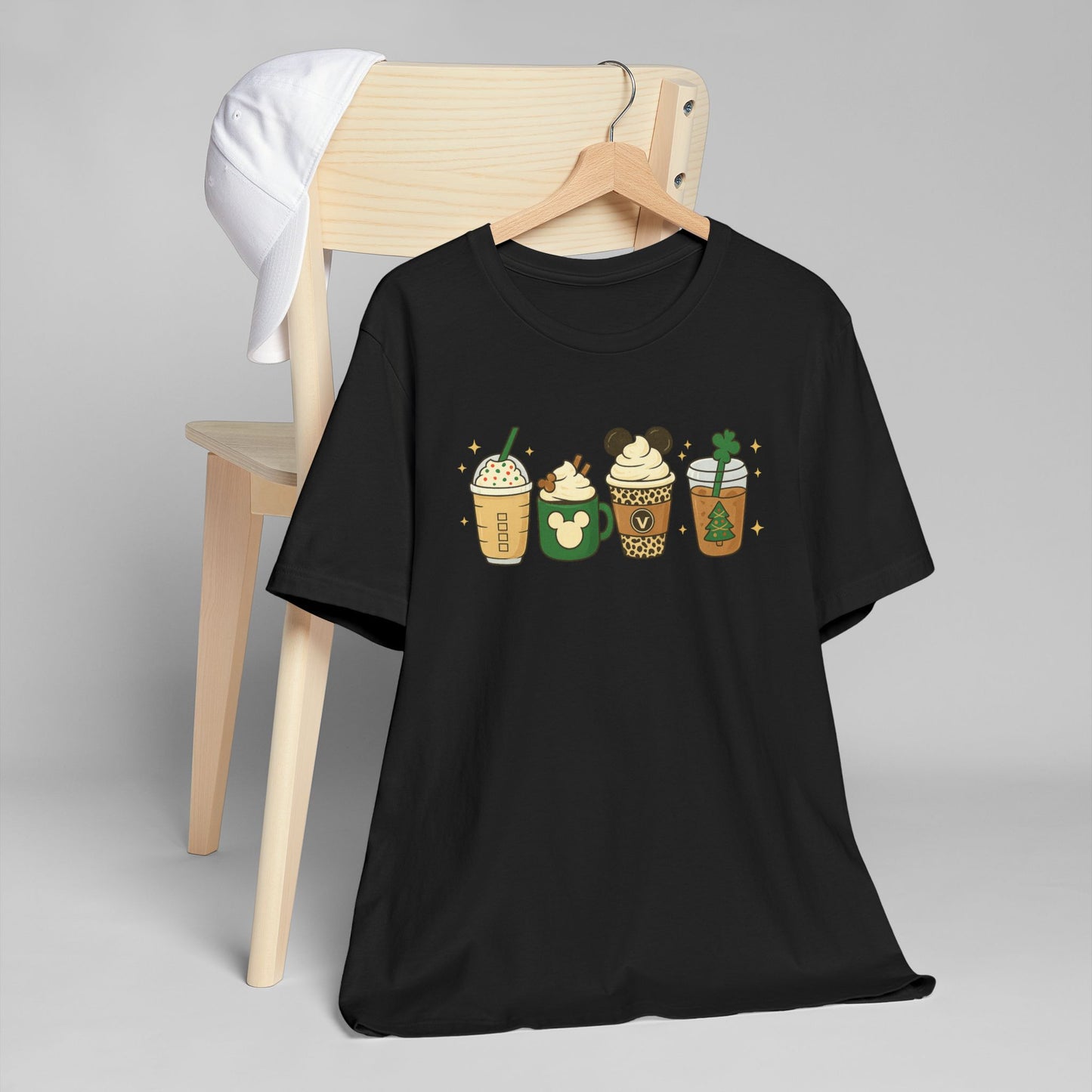 ☕🎄 Holiday Coffee Cups Unisex T-Shirt USA | Festive Coffee Tee