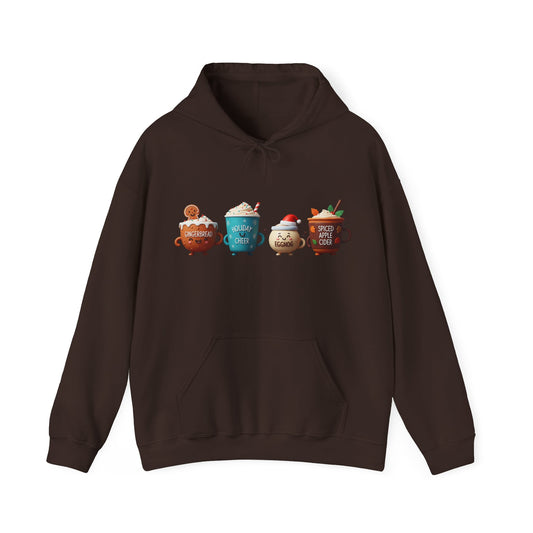 Holiday Drinks Hoodie USA 🎄☕ – Unisex Hoodie with Gingerbread, Eggnog & Cider