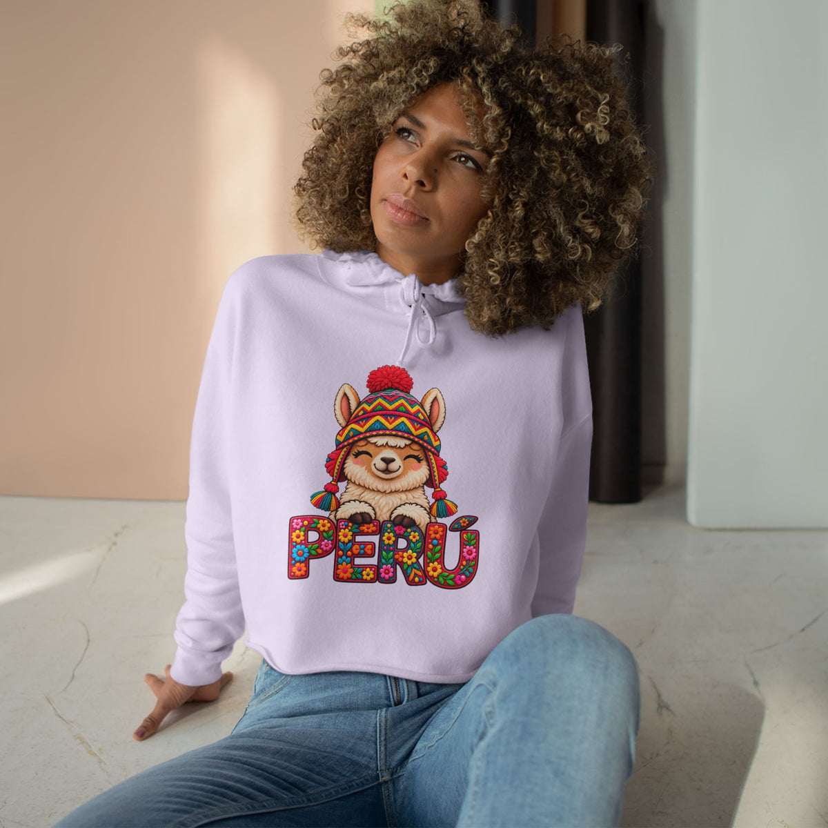 Best Floral Llama Peru Crop Hoodie - Cute Chullo Llama Gift
