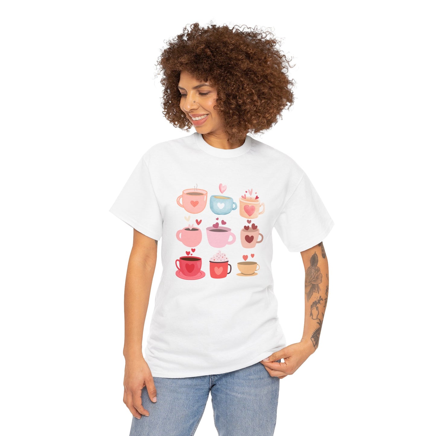 Best Unisex Coffee T-Shirt "Coffee Mugs Hearts"