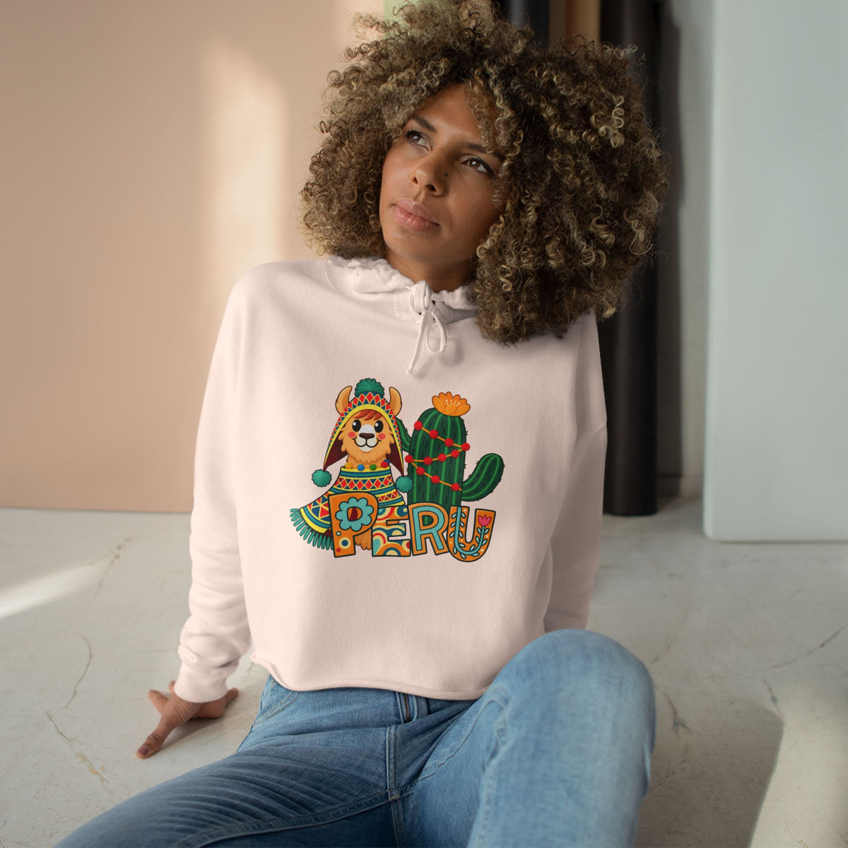 Best Chullo Llama Peru Crop Hoodie - Cute Andean Gift