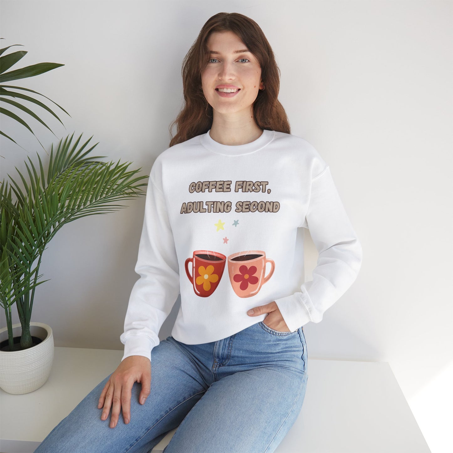 Best Unisex Coffee Sweatshirt "Coffee first, Adulting Second"