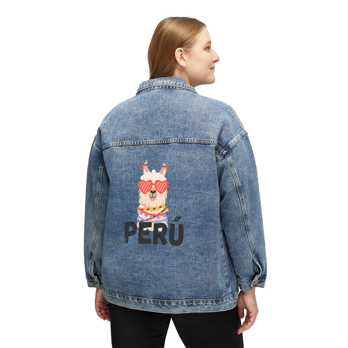 Peruvian Women's Denim Jacket "Llama Heart"