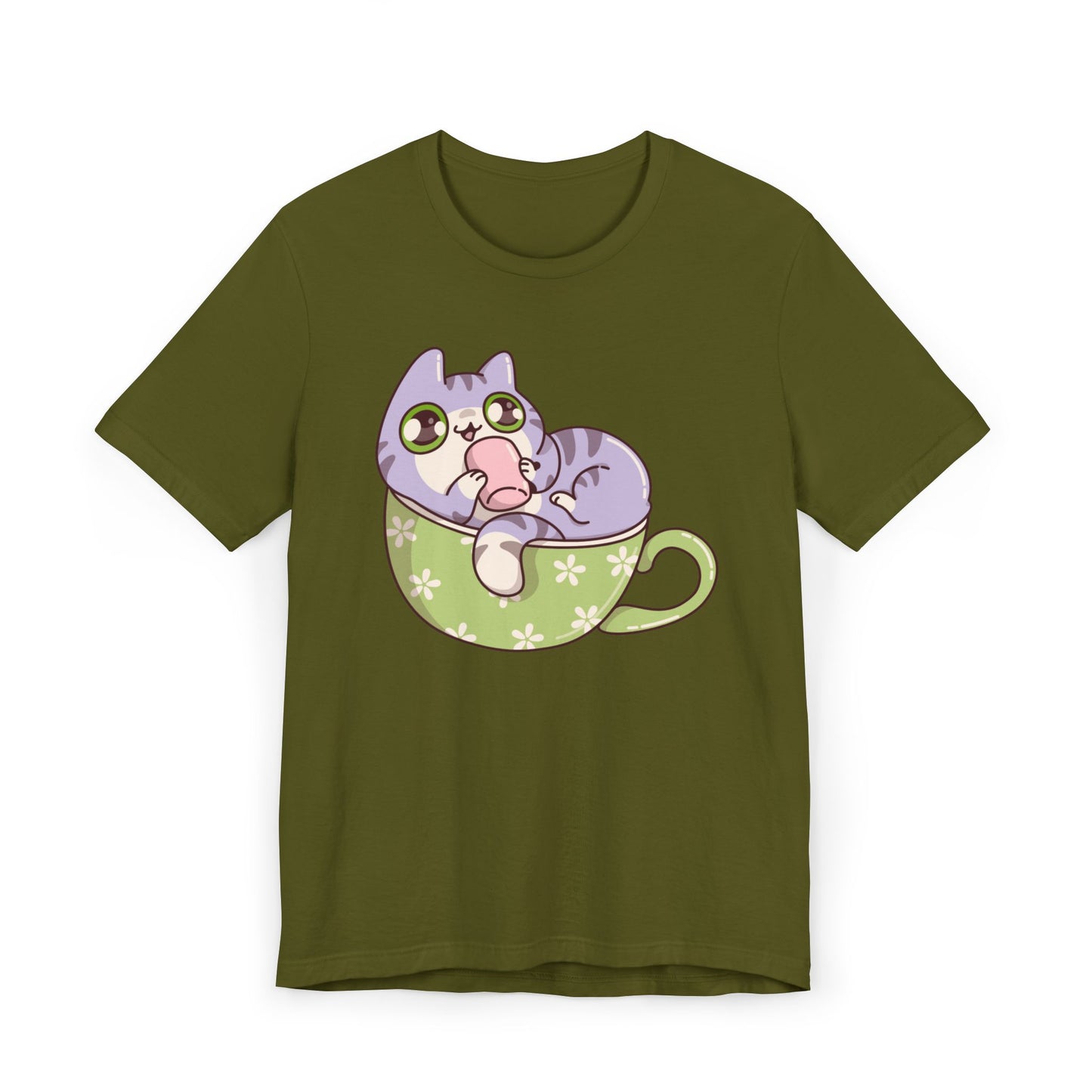 Cat in a Teacup T-Shirt – Cute Cartoon Kitty Coffee Cup Graphic Tee for Cat & Coffee Lovers (USA Only)