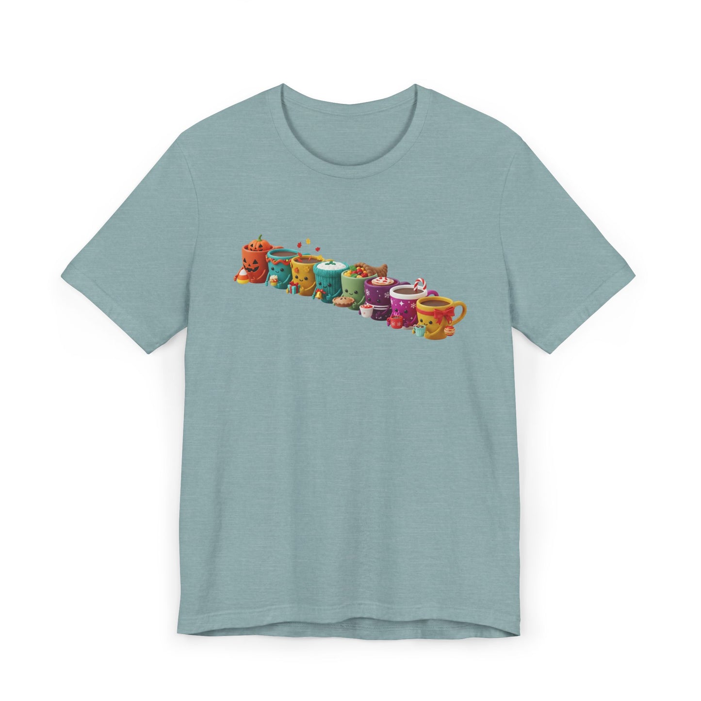 ☕🎉 Festive Coffee Cups Parade T-Shirt USA | Holiday Coffee Tee