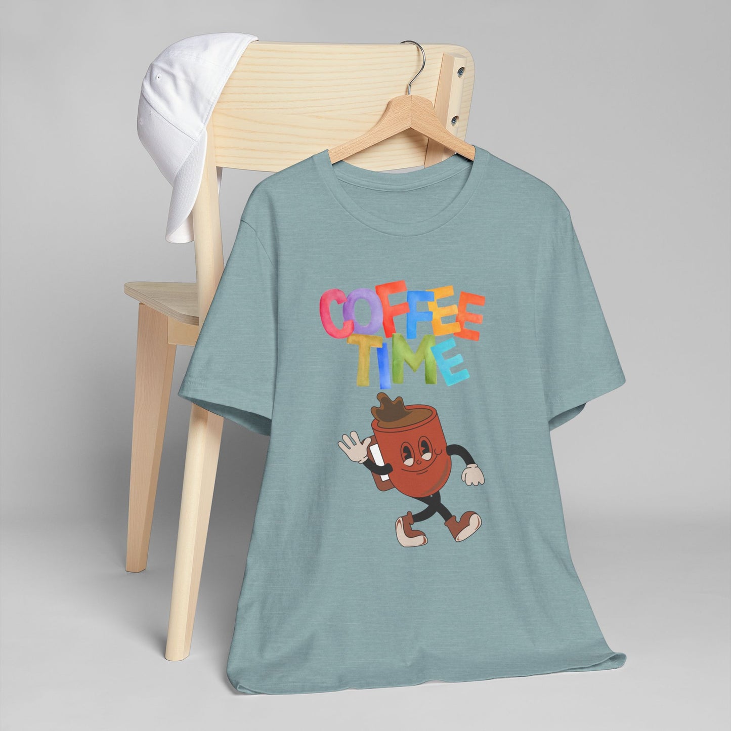 Coffee Time Retro T-Shirt – Fun Cartoon Coffee Cup Graphic Tee for Coffee Lovers (USA Only)