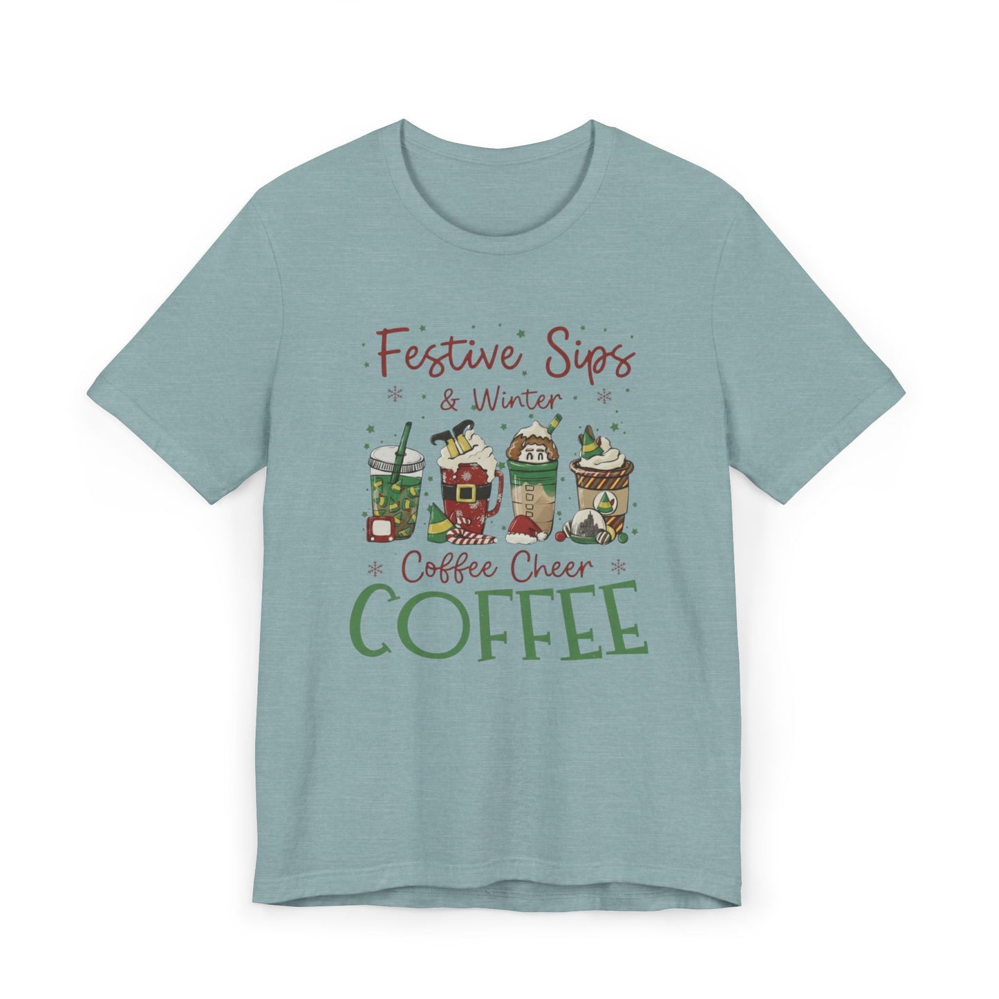 ❄️☕ Festive Sips & Winter Coffee Cheer T-Shirt USA | Holiday Coffee Tee