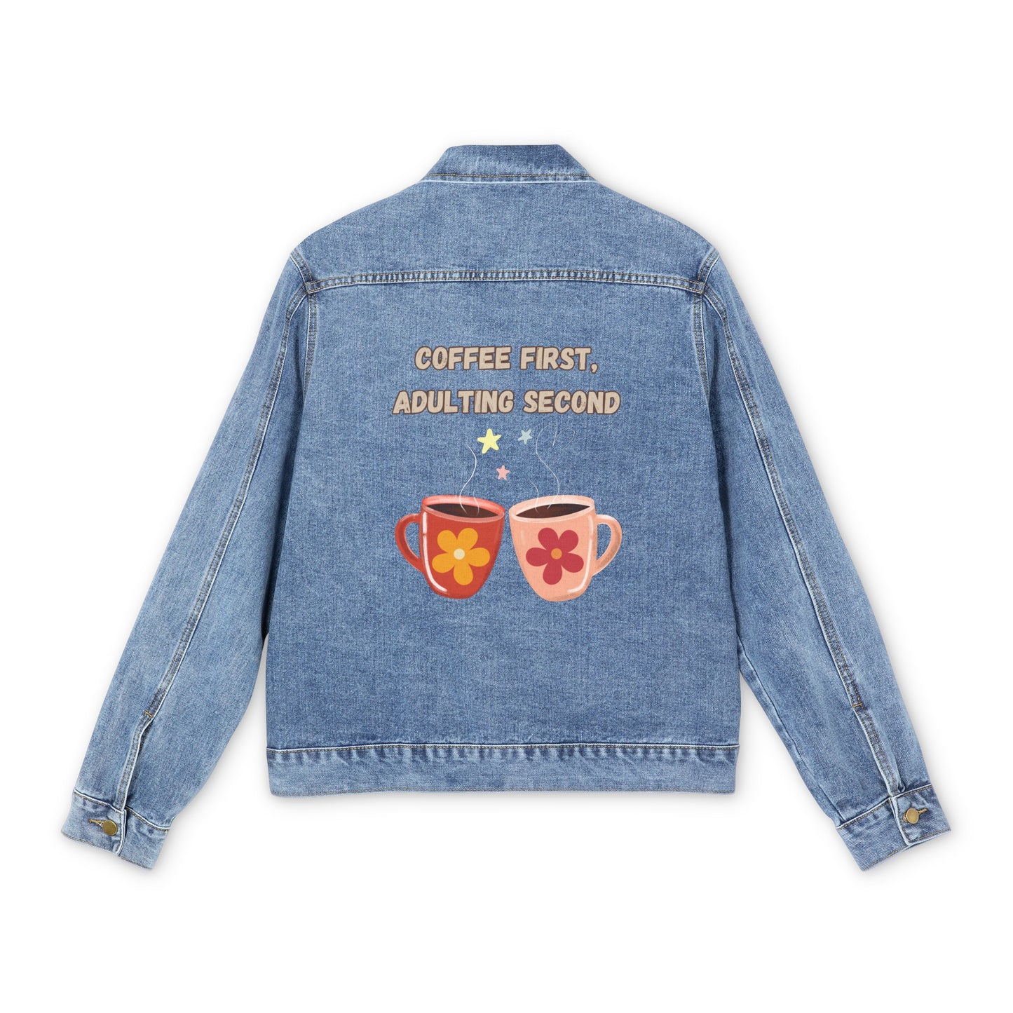 Best Coffee Men's Denim Jacket "Coffee first, Adulting Second"