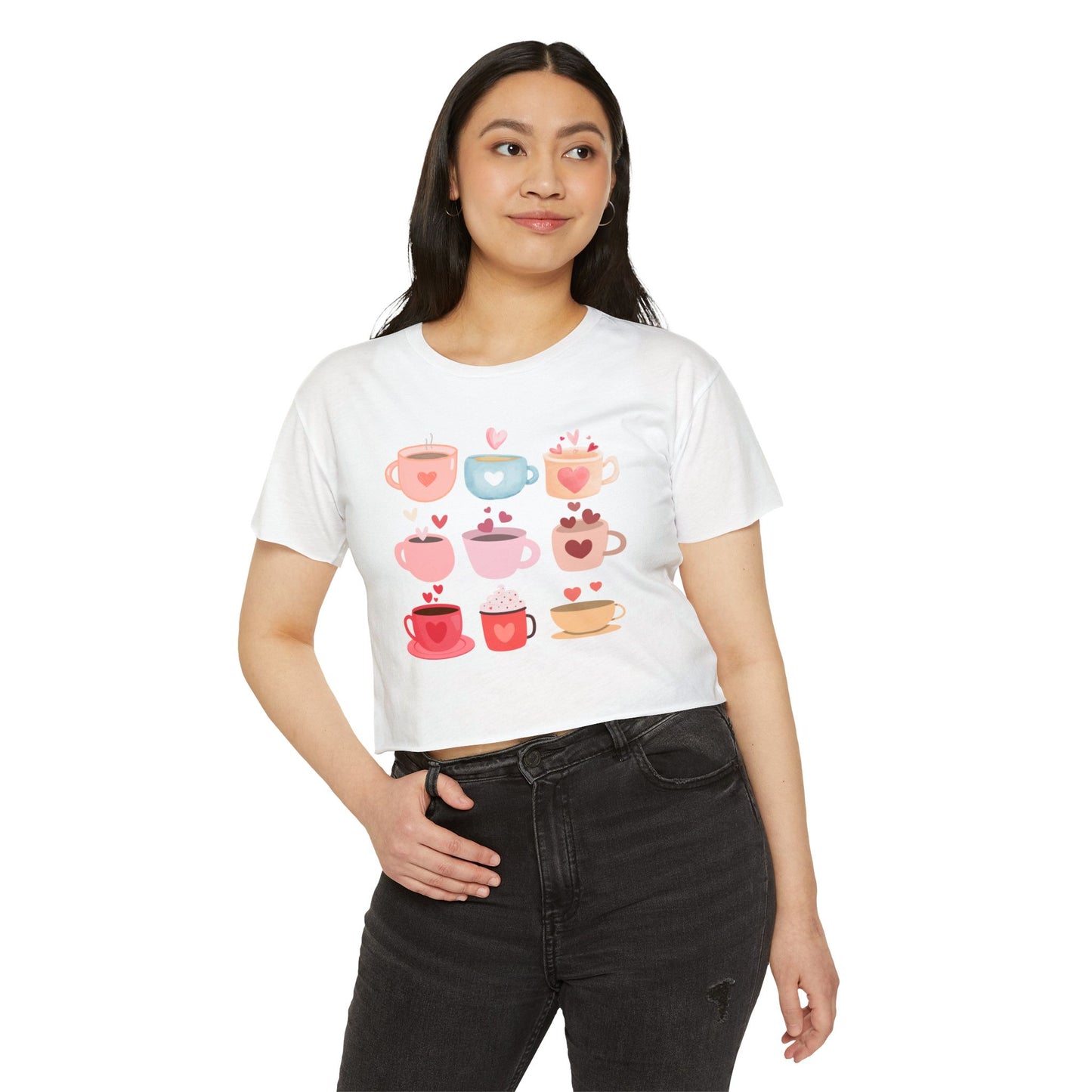 Best Coffee Cropped T-Shirt "Coffee Mugs Hearts"